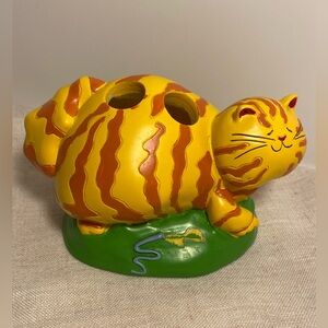 90s Fat Cats figurine Ann Ormsby Yellow Orange Tabby Cat Toothbrush Holder